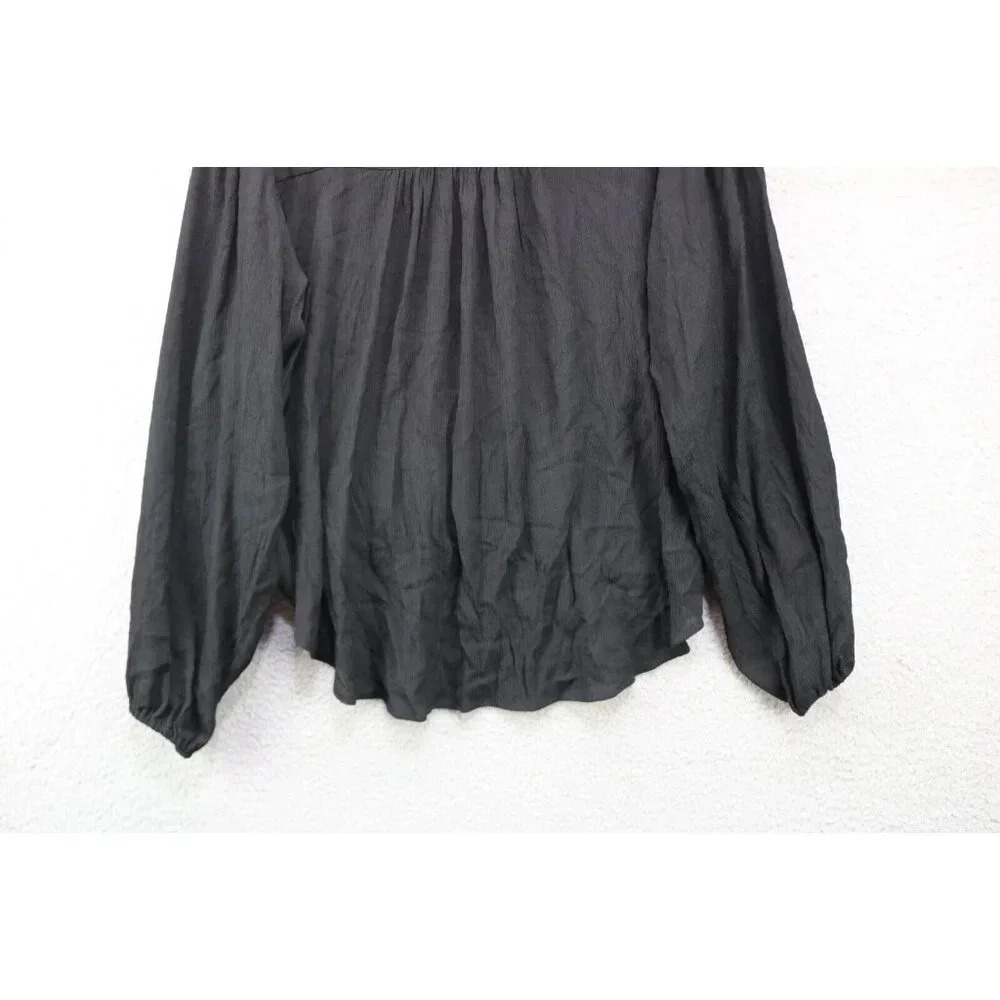 Free People Black Long Puff Sleeve Wrap Top-Small/Petite-Oversized - Picture 12 of 14